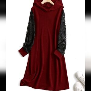 NWOT contrast lace hoodie dress
